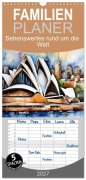 Cover-Bild zum Titel 'Familienplaner 2027 - Sehenswertes rund um die Welt mit 5 Spalten (Wandkalender, 21 x 45 cm) CALVENDO' von 'Claudia Kleemann'