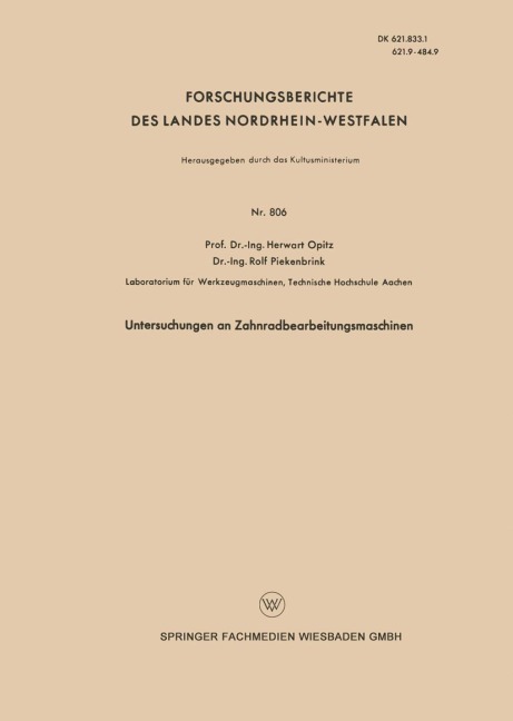 Untersuchungen an Zahnradbearbeitungsmaschinen - Herwart Opitz