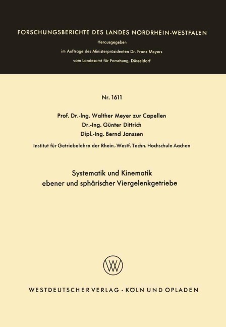 Systematik und Kinematik ebener und sphärischer Viergelenkgetriebe - Walther Meyer Zur Capellen