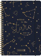 BRUNNEN Schülerkalender (2025/2026) "Stars", 2 Seiten = 1 Woche, A5, 208 Seiten, Papier-Einband, dunkelblau - 