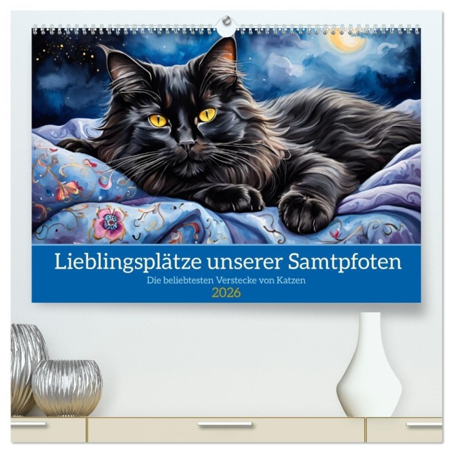Lieblingsplätze unserer Samtpfoten (hochwertiger Premium Wandkalender 2026 DIN A2 quer), Kunstdruck in Hochglanz - Claudia Kleemann