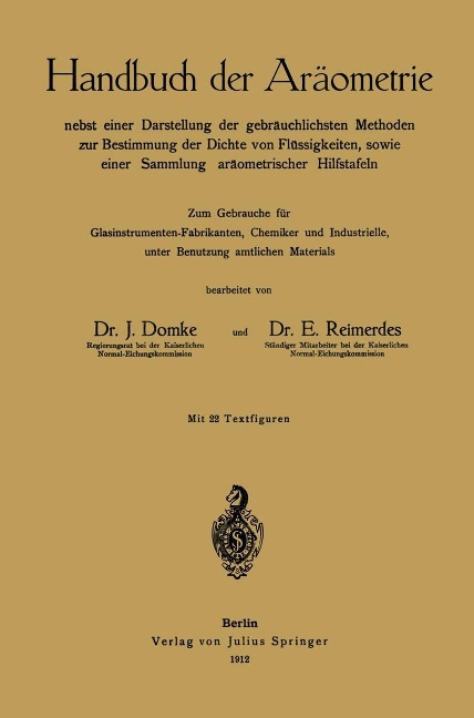 Handbuch der Aräometrie - J. Domke, E. Reimerdes