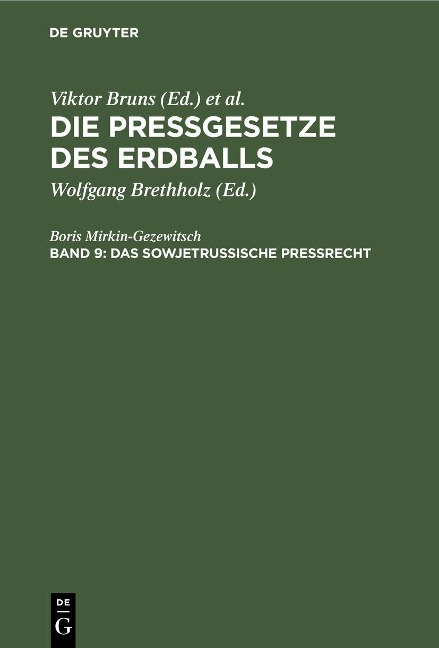 Das sowjetrussische Preßrecht - Boris Mirkin-Gezewitsch