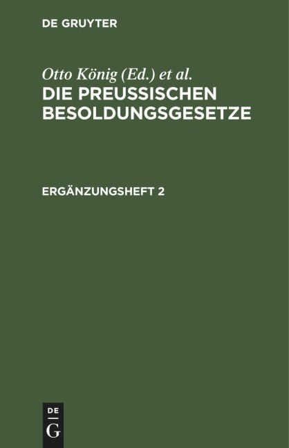 Die Preußischen Besoldungsgesetze. Ergänzungsheft 2 - 