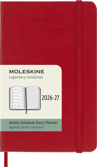 Moleskine 18 Monate Wochen Notizkalender 2026/2027, P/A6, 1 Wo = 1 Seite, Rechts linierte Seite, Fester Einband, Scharlachrot - 