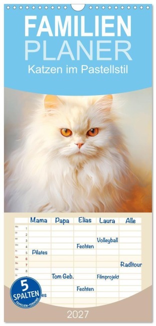 Familienplaner 2027 - Katzen im Pastellstil mit 5 Spalten (Wandkalender, 21 x 45 cm) CALVENDO - Liselotte Brunner-Klaus
