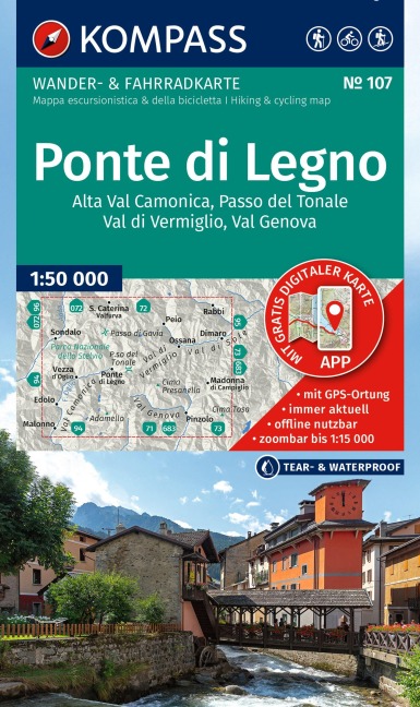 KOMPASS Wanderkarte 107 Ponte di Legno, Alta Val Camonica, Passo del Tonale, Val di Vermiglio, Val Genova 1:50.000 - 