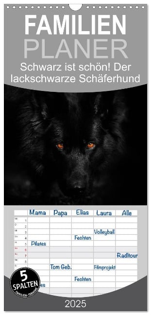 Familienplaner 2025 - Schwarz ist schön! Der lackschwarze altdeutsche Schäferhund mit 5 Spalten (Wandkalender, 21 x 45 cm) CALVENDO - Rena Werz