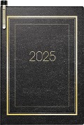 Brunnen 1071336905 Taschenkalender Modell 713 (2025)| 2 Seiten = 1 Woche| A7| 160 Seiten| SOFT-Einband mit Ziergoldrand| schwarz - 