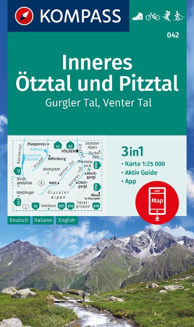 KOMPASS Wanderkarte 042 Inneres Ötztal und Pitztal, Gurgler Tal, Venter Tal 1:25.000 - 