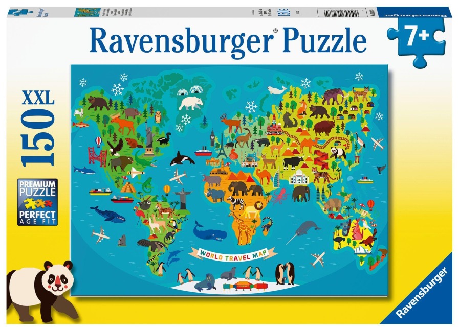 Ravensburger Kinderpuzzle - Tierische Weltkarte - 150 Teile Puzzle für Kinder ab 7 Jahren - 
