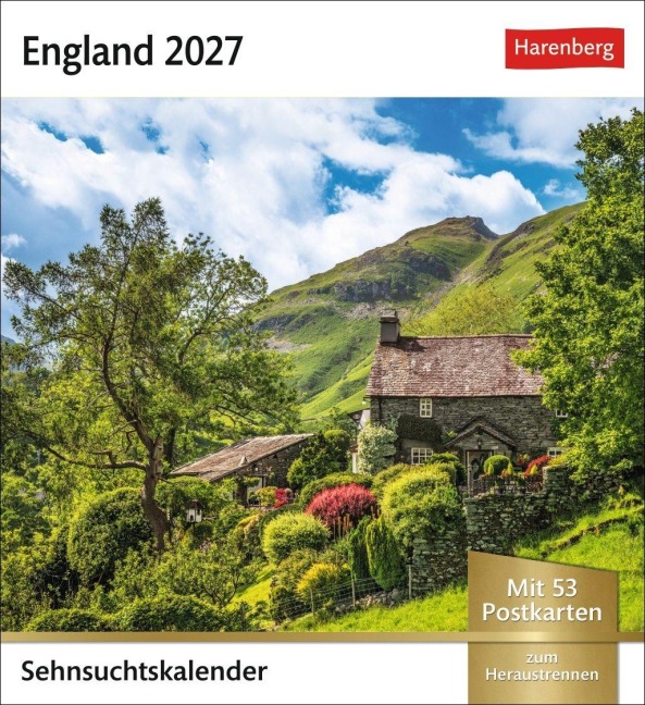 England Sehnsuchtskalender 2027 - Wochenkalender mit 53 Postkarten - 