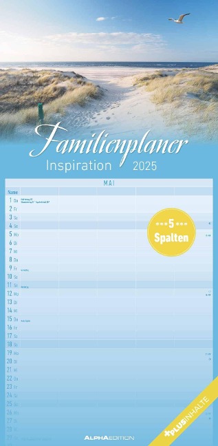 Familienplaner Inspiration 2025 - Familien-Timer 22x45 cm - mit Ferienterminen - 5 Spalten - Wand-Planer - mit vielen Zusatzinformationen - Alpha Edition - 