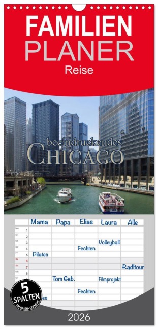 Familienplaner 2026 - beeindruckendes Chicago mit 5 Spalten (Wandkalender, 21 x 45 cm) CALVENDO - Martina Kröger