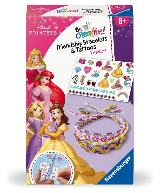 Ravensburger BeCreative 23963 Bastelset Freundschaftsbändchen & Tattoos Disney Prinzessinnen, DIY für Kinder ab 8 Jahren - 
