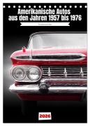 Cover-Bild zum Titel 'Amerikanische Autos aus den Jahren 1957 bis 1976 Frontansichten (Tischkalender 2026 DIN A5 hoch), CALVENDO Monatskalender' von 'Beate Gube'
