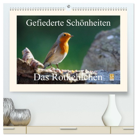 Gefiederte Schönheiten - Das Rotkehlchen (hochwertiger Premium Wandkalender 2025 DIN A2 quer), Kunstdruck in Hochglanz - Rolf Pötsch