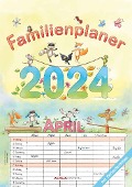 Familienplaner Cartoon 2024 - Familienkalender A3 (29,7x42 cm) - mit 6 Spalten, Ferienterminen (DE/AT/CH) und viel Platz für Notizen - Wandkalender - 