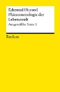 Cover-Bild zum Titel 'Phänomenologie der Lebenswelt' von 'Edmund Husserl'