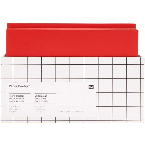 Karten- und Umschlagset Glitter, Rot Matt FSC MIX 8 Karten 250 g/m², 8 Umschläge 120 g/m² - 