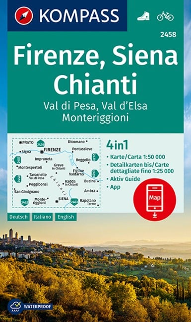 KOMPASS Wanderkarte 2458 Firenze, Siena, Chianti, Val di Pesa, Val d'Elsa, Monteriggioni 1:50.000 - 