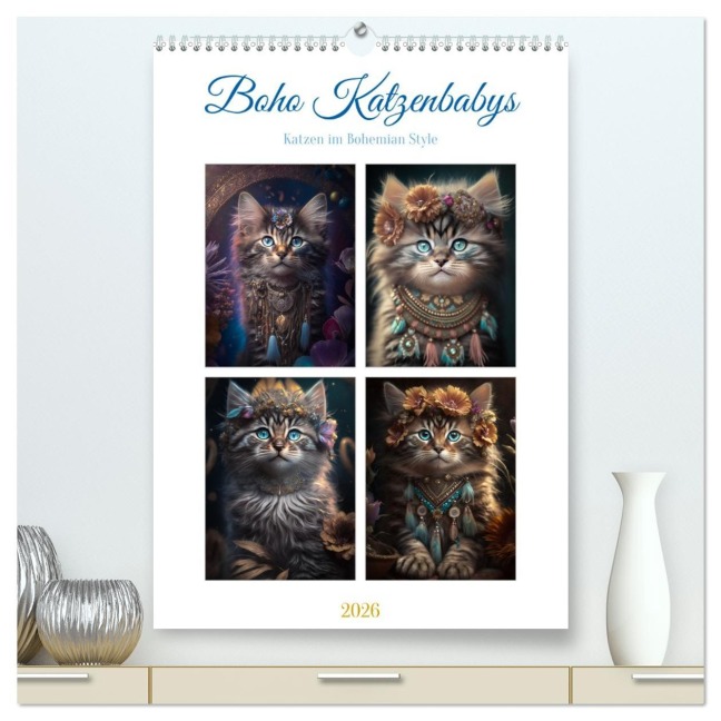 Boho Katzenbabys (hochwertiger Premium Wandkalender 2026 DIN A2 hoch), Kunstdruck in Hochglanz - Steffen Gierok-Latniak