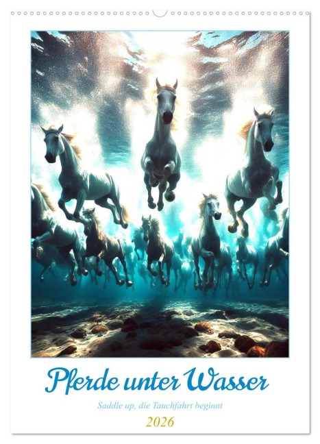 Pferde unter Wasser - Saddle up, die Tauchfahrt beginnt (Wandkalender 2026 DIN A2 hoch), CALVENDO Monatskalender - Marco Warstat