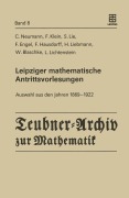 Cover-Bild zum Titel 'Leipziger mathematische Antrittsvorlesungen' von 'Carl Neumann, Sophus Lie, W. Blaschke, Felix Klein, L. Lichtenstein'