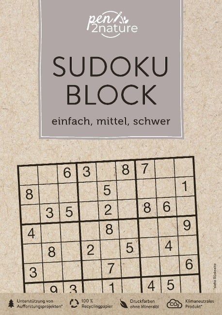 Sudoku-Block: einfach, mittel, schwer. 192 Sudokus in 3 Schwierigkeitsstufen - pen2nature