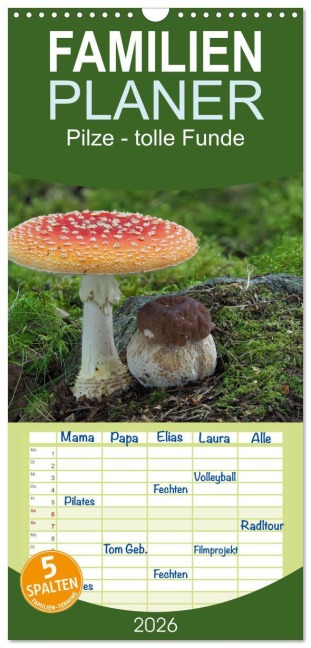 Familienplaner 2026 - Pilze - tolle Funde mit 5 Spalten (Wandkalender, 21 x 45 cm) CALVENDO - Rudolf Bindig