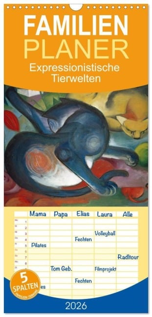 Familienplaner 2026 - Expressionistische Tierwelten mit 5 Spalten (Wandkalender, 21 x 45 cm) CALVENDO - Peter Balan