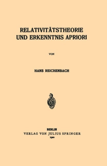 Relativitätstheorie und Erkenntnis Apriori - Hans Reichenbach