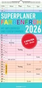 Cover-Bild zum Titel 'Superplaner Farbenfroh 2026 mit 4 Spalten - Familien-Timer 22x45 cm - Offset-Papier - mit Ferienterminen - Wand-Planer - Familienkalender - Alpha Edition' von ''
