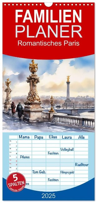 Familienplaner 2025 - Romantisches Paris mit 5 Spalten (Wandkalender, 21 x 45 cm) CALVENDO - Sabine Löwer