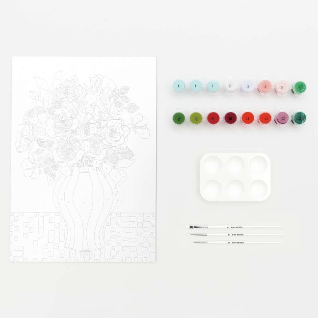 Malen nach Zahlen Set, rote Rosen, 26 x 37 cm, FSC 100%, Inhalt: 1 Malkarton, 16 Acrylfarben für 1 Motiv, 3Pinsel, 1Malpalette - 