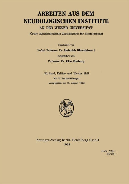 Arbeiten aus dem Neurologischen Institute an der Wiener Universität - Otto Marburg, Heinrich Obersteiner