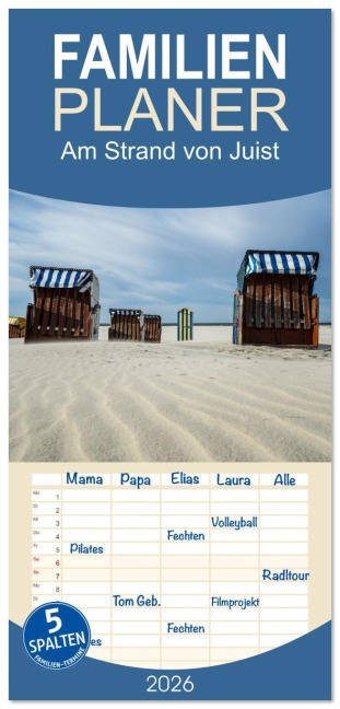 Familienplaner 2026 - Am Strand von Juist mit 5 Spalten (Wandkalender, 21 x 45 cm) CALVENDO - Daphne Schmidt