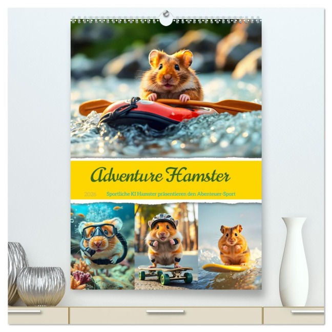Adventure Hamster - Sportliche KI Hamster präsentieren den Abenteuer-Sport (hochwertiger Premium Wandkalender 2026 DIN A2 hoch), Kunstdruck in Hochglanz - Fred Schimak