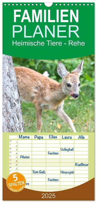 Familienplaner 2025 - Heimische Tiere - Rehe mit 5 Spalten (Wandkalender, 21 x 45 cm) CALVENDO - Sell Pixs:Sell