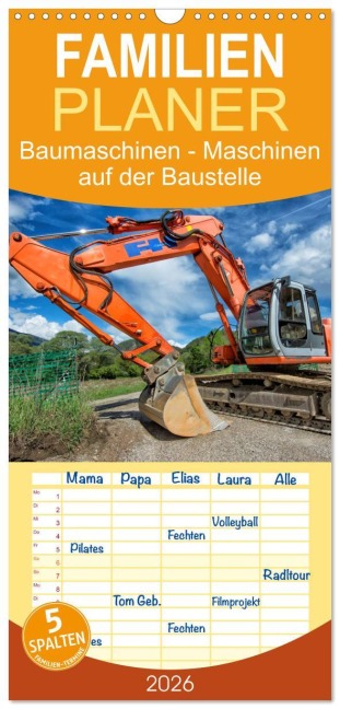 Familienplaner 2026 - Baumaschinen - Maschinen auf der Baustelle mit 5 Spalten (Wandkalender, 21 x 45 cm) CALVENDO - Georg Niederkofler