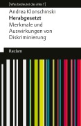 Cover-Bild zum Titel 'Herabgesetzt. Merkmale und Auswirkungen von Diskriminierung' von 'Andrea Klonschinski'