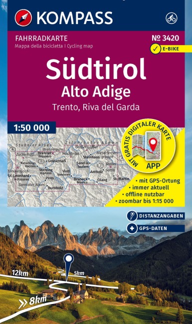 KOMPASS Fahrradkarte 3420 Südtirol / Alto Adige, Trento, Riva del Garda (4 Karten im Set) 1:50.000 - 