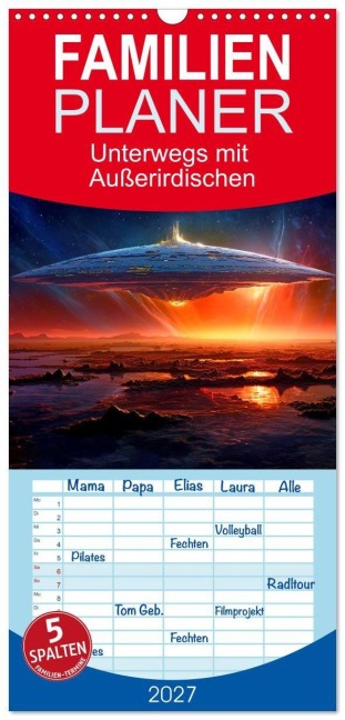 Familienplaner 2027 - Unterwegs mit Außerirdischen mit 5 Spalten (Wandkalender, 21 x 45 cm) CALVENDO - Kerstin Waurick