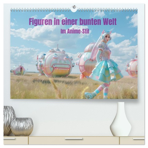 Figuren in einer bunten Welt - Im Anime-Stil (hochwertiger Premium Wandkalender 2025 DIN A2 quer), Kunstdruck in Hochglanz - Liselotte Brunner-Klaus