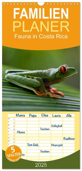 Familienplaner 2025 - Fauna in Costa Rica mit 5 Spalten (Wandkalender, 21 x 45 cm) CALVENDO - Beate Bussenius