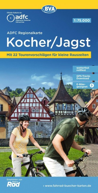 ADFC-Regionalkarte Kocher/ Jagst, 1:75.000, mit Tagestourenvorschlägen, reiß- und wetterfest, E-Bike-geeignet, GPS-Tracks-Download