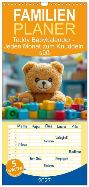 Familienplaner 2027 - Teddy Babykalender - Jeden Monat zum Knuddeln süß mit 5 Spalten (Wandkalender, 21 x 45 cm) CALVENDO - Mb Fotografie