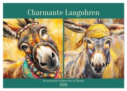 Cover-Bild zum Titel 'Charmante Langohren. Bezaubernde Eselporträts in Öloptik (Wandkalender 2026 DIN A2 quer), CALVENDO Monatskalender' von 'Rose Hurley'