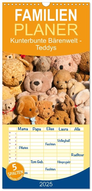 Familienplaner 2025 - Kunterbunte Bärenwelt - Teddys mit 5 Spalten (Wandkalender, 21 x 45 cm) CALVENDO - Meike Bölts