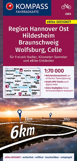 KOMPASS Fahrradkarte 3365 Region Hannover Ost, Hildesheim, Braunschweig, Wolfsburg, Celle 1:70.000 - 